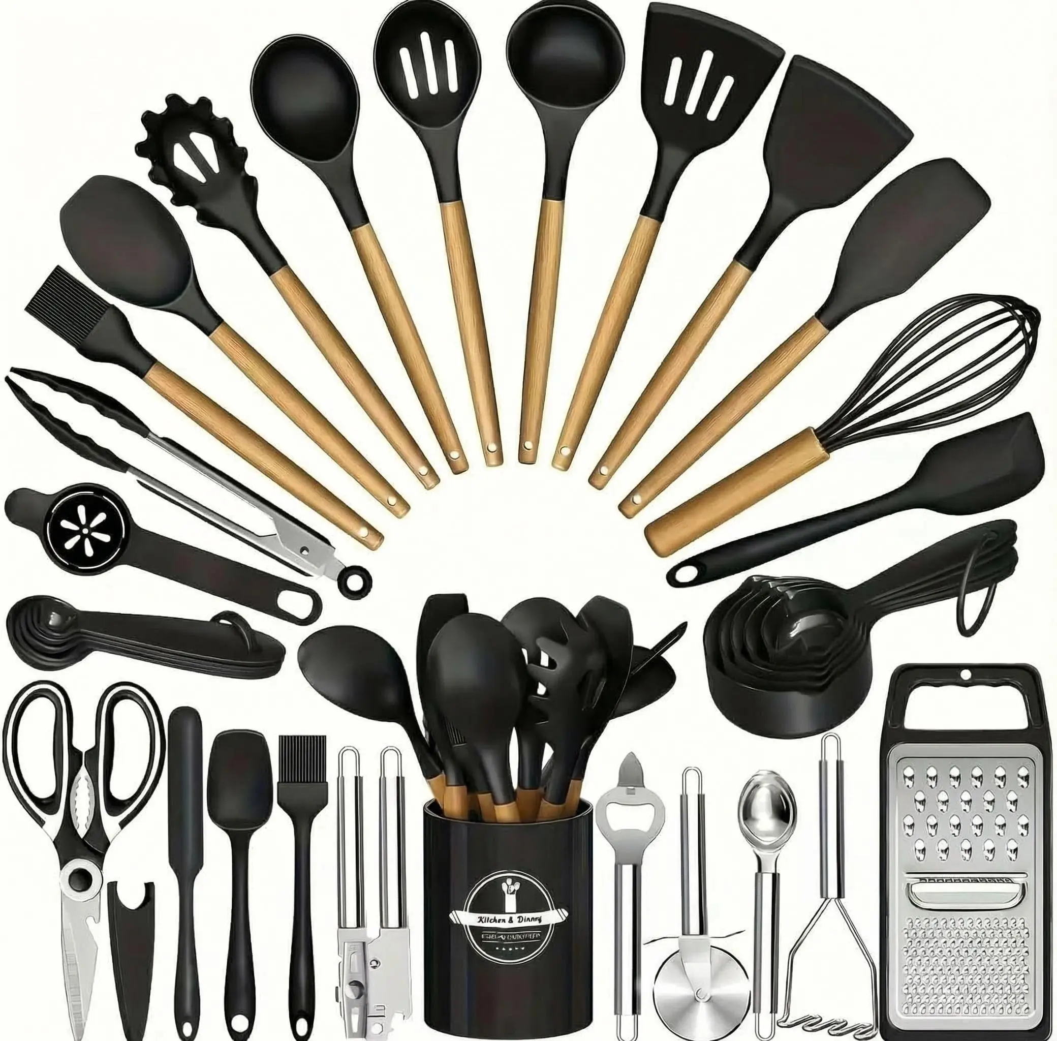 37-Piece Food-Grade Silicone Kitchen Utensils Tool Set - Heat-Resistant Cooking Spatulas, Ladle, Small Gadgets for Baking, Cooking Use