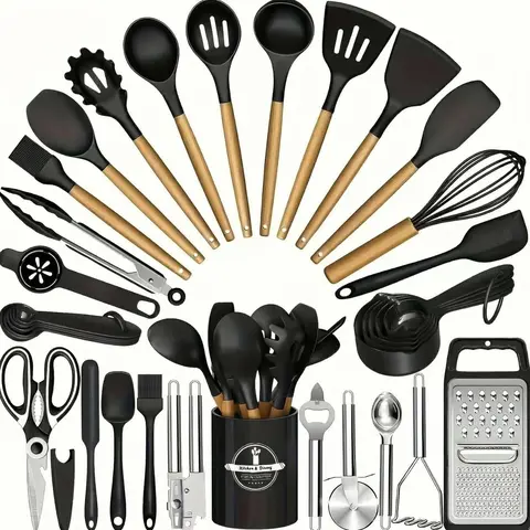 37-Piece Food-Grade Safe Silicone Kitchen Utensil Set - Sturdy, Heat-Resistant Multifunctional Bake & Cook Tools with Spatula, Ladle for Anyone Looking for Versatile Kitchen Tools