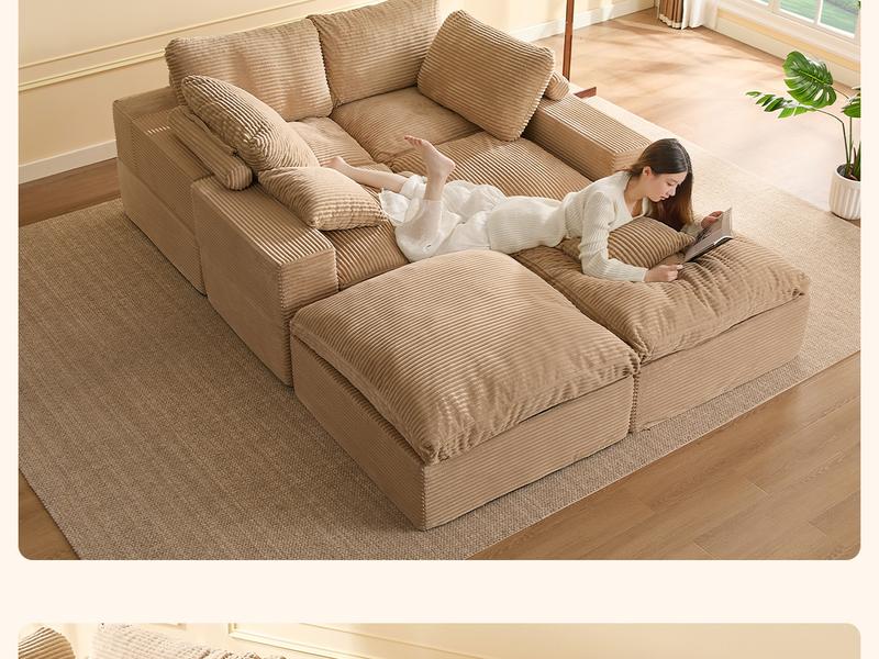 【3 Packages Shipping】137” 4-Seater U shaped Sofa With Extra Cushions Added,Boneless Sectional Couches for Living Room,Cozy Comfy Sofabed,Cloud Couch, Modular Sectional Sofa, Convertible Sofas Bed, Deep Seat Sofa, Cozy Sofa Furniture Set, Corduroy