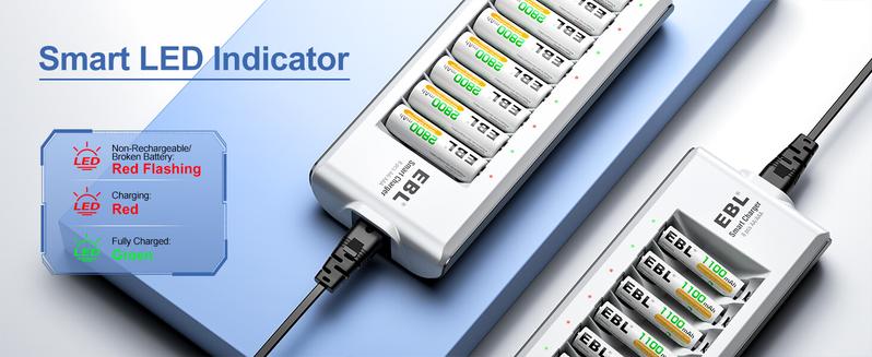 EBL AA AAA Rechargeable Batteries with Upgraded 808 Individual Charger, 1.2V 2800mAh Double A Batteries,Long Lasting Recharerble AA AAA Ni-Mh battery with Integrated Charing Storage Box