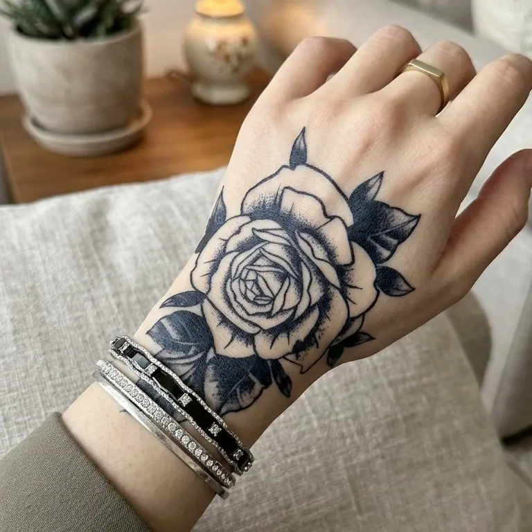 Rose Design Back of Hand and Shoulder Herbal Juice Tattoo Stickers - Waterproof, Smudge-Proof, Lasts 1-2 Weeks
