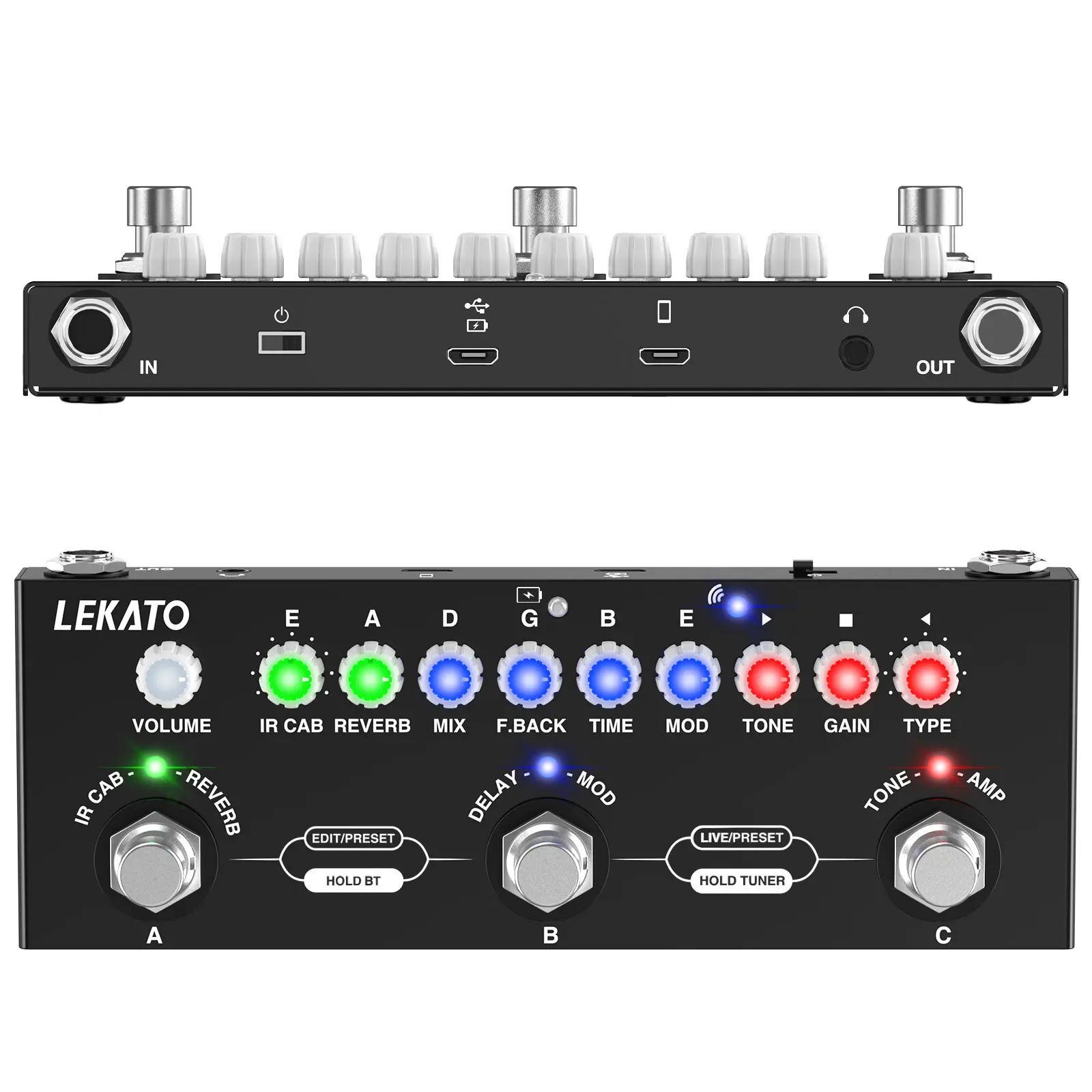 LEKATO Multi Effects Guitar Pedal Cube Baby Rechargable Electric Guitar Effects Multi Pedal Support Recording Bluetooth 5.0 with IR Loading 9 AMP Models Delay Reverb Distortion Overdrive