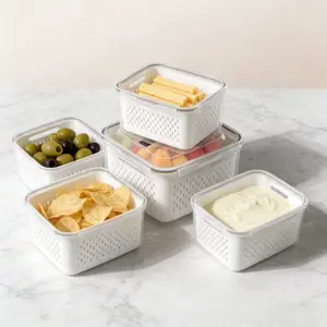 5pcs/3pcs Fridge Storage Organizers - Leakproof Food Storage Containers with Removable Colander - Dishwasher & Microwave Safe Containers,Keep Fruits, Vegetables, Berry, Meat Fresh Longer