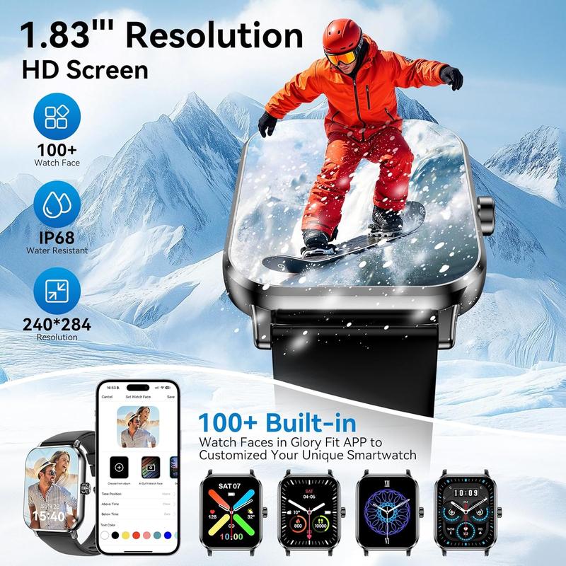 Smart Watch for Men Women Compatible with iOS Android Phone, 1.83" Full Touchscreen IP68 Waterproof Smartwatch,Fitness Tracker with Make/Recive Call 100+ Sport Modes Heart Rate/Sleep Monitor