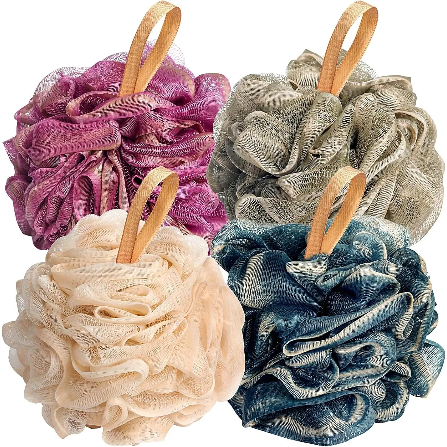 Loofah Bath Sponge Shower Loofahs, 4 Pack Soft Loofa    Mesh Shower Puff Pouf Ball Luffa for Men and Women(50g/pcs)