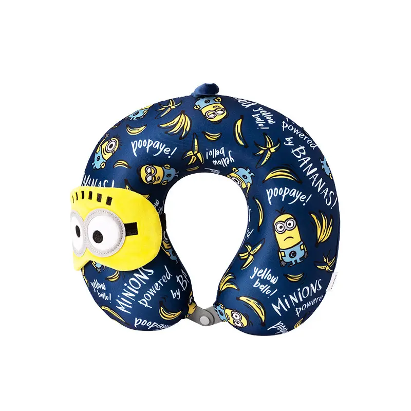 MINISO Officially Licensed Minions Travel Neck Pillow Set, Memory Foam U-Shaped Pillow with Minions Sleep Eye Mask, Portable Airplane Car Travel Head Support Cushion, Cute Despicable Me Travel Accessory Gift