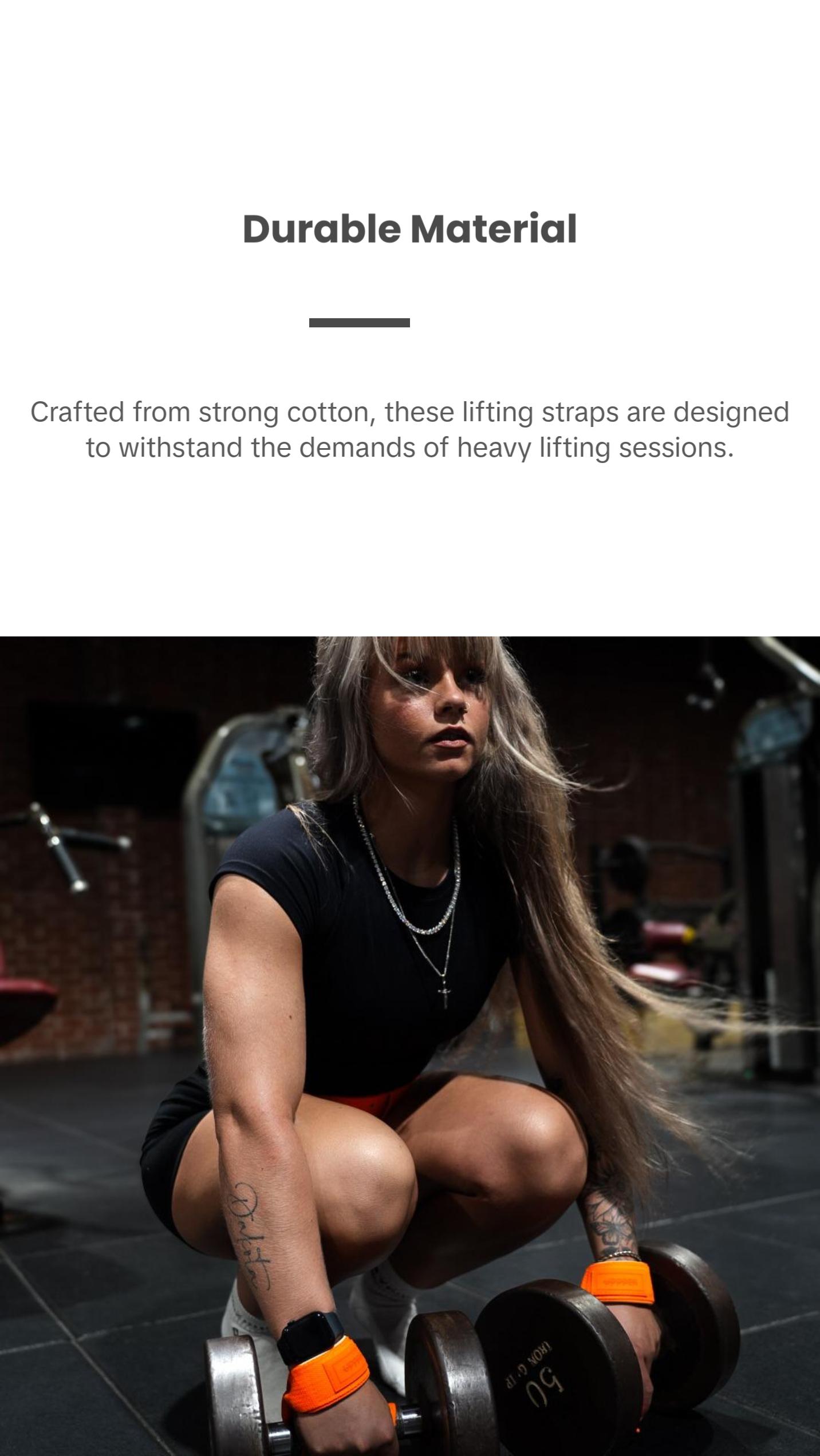 UPPPER Lifting Straps Neon Orange - For Deadlifts & Pullups, 22" Cotton, Neoprene Padding