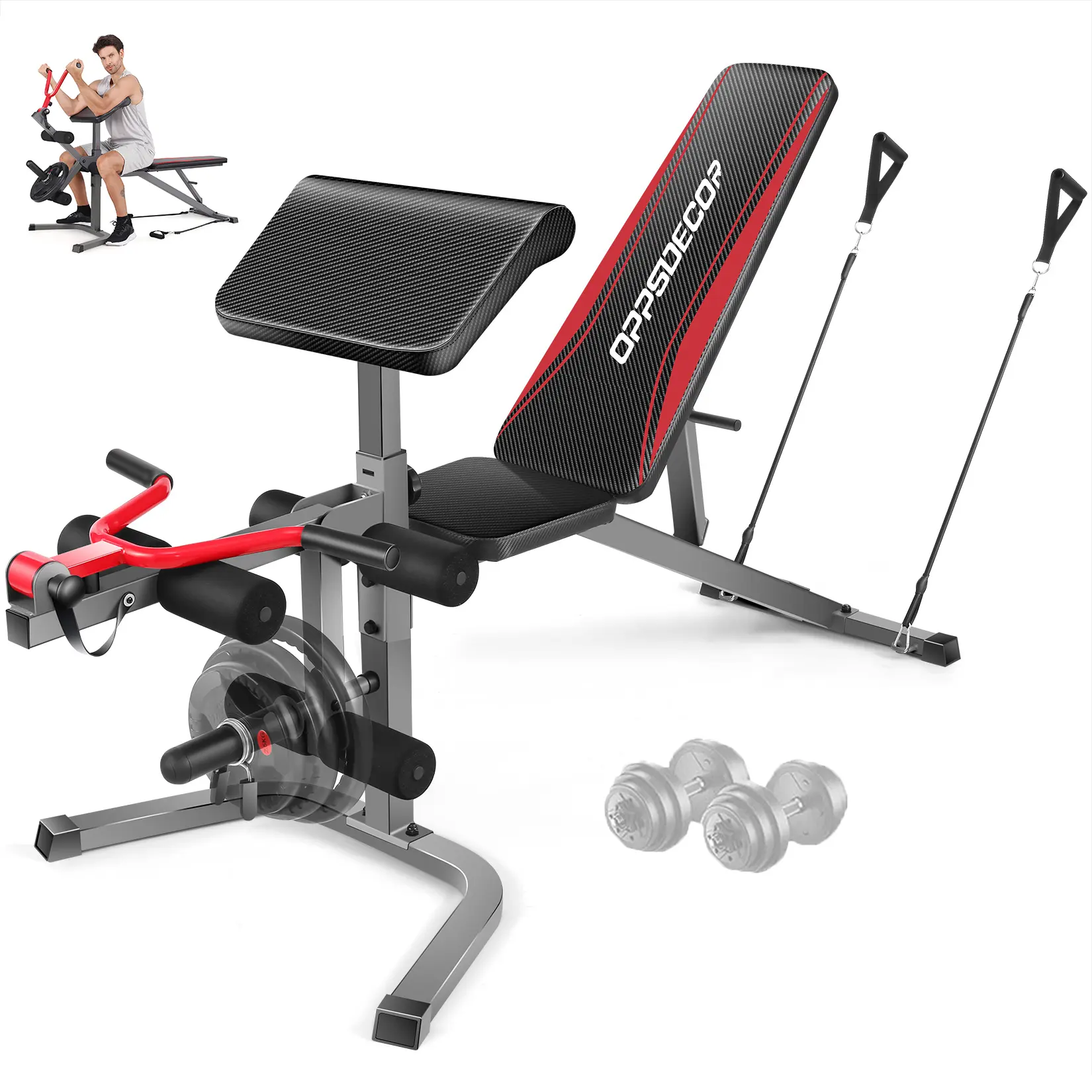 OppsDecor Olympic 900LBS Capacity Adjustable Weight Bench Press with Leg Extension & Preacher Curl Pad–Home Workout Exercise Equipment for At-Home Gyms, At Home Gym Equipment,SummerWins tiktokshopbacktoschool