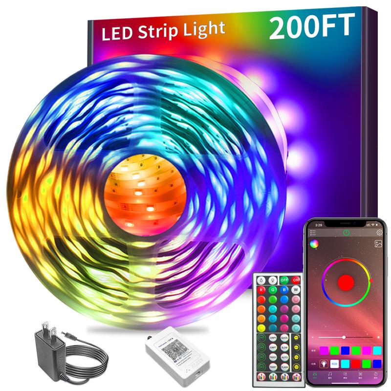 200FT Led Strip Lights RGB Music Sync for Bedroom ,more 100ft 50ft Bluetooth Christmas Lights with Smart App and  Remote Control Indoor Lighting, for room decorating party decor
