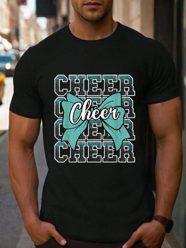 100% Cotton Unisex Coquette Cheer Bow Sport Cheerleader Cheerleading Teal Blue T-Shirt