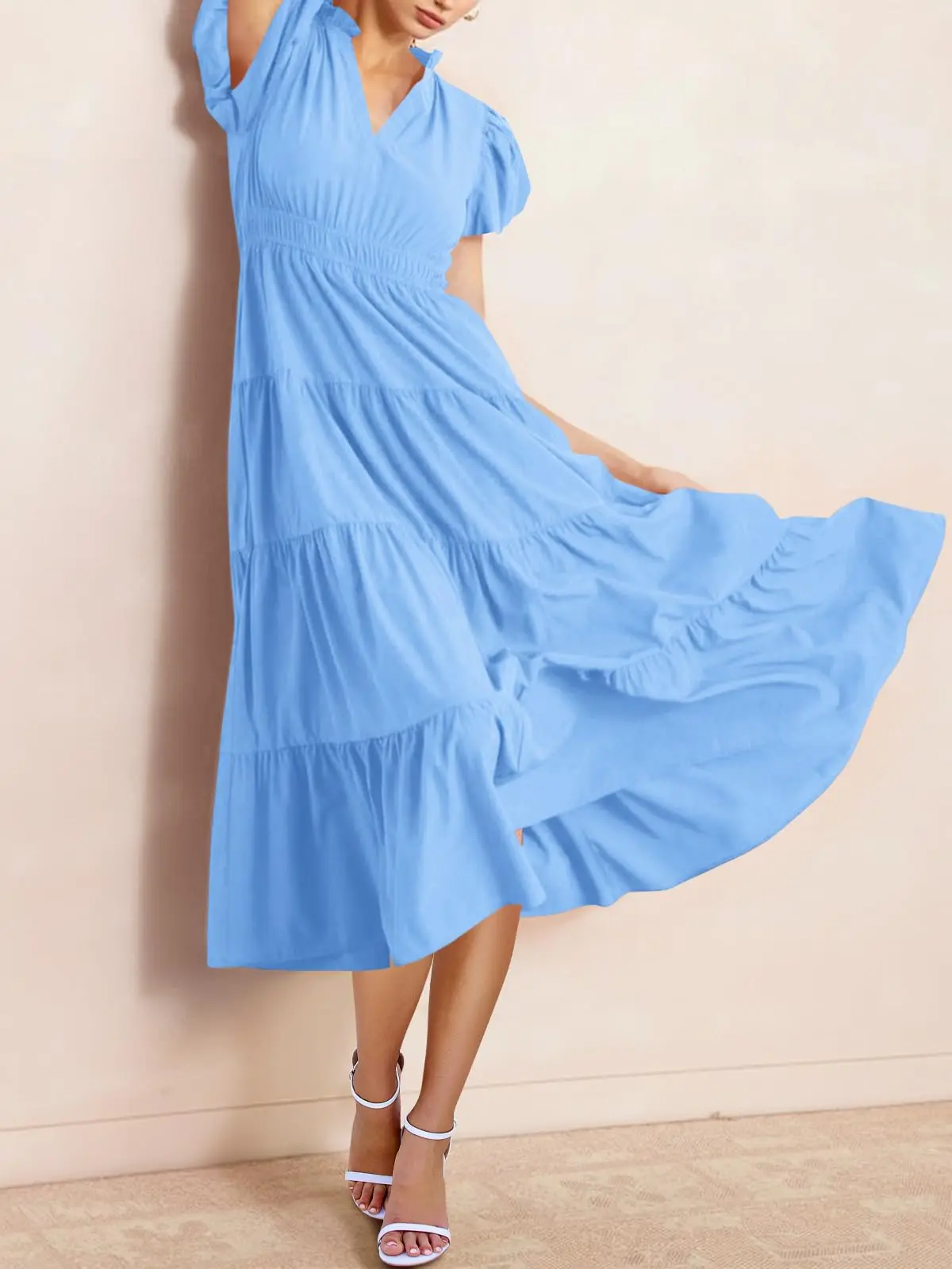 Wenrine Womens Summer Midi Dress Puff Short Sleeve V Neck Flowy Tiered Beach A-Line Dresses - TikTok Shop Wenrine Womens Summer Midi Dress Puff Short Sleeve V Neck Flowy Tiered Beach A-Line Dresses - TikTok Shop