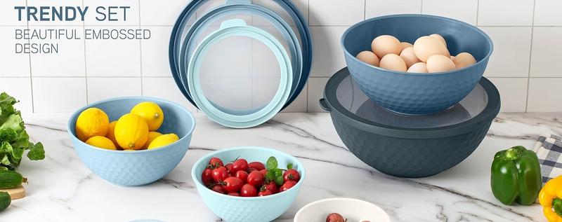 COOK WITH COLOR Mixing Bowls with Lids - 12 Piece Nesting Plastic Bowls Includes 6 Prep Bowls and 6 Lids with Non Slip Bottom Set Tableware