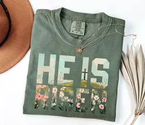 Comfort Colors He is Risen Easter Shirt, Jesus T-Shirt, Bible Verse Shirt, Christian Shirt, Easter Day Boho Floral Cross Shirt, Easter Gift