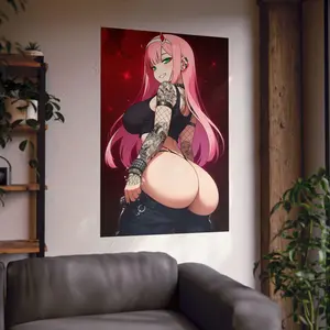Sexy Goth Zero Two Darling in the Franxx Poster - Anime Girl Aesthetic Art - Unframed Matte Vertical Poster Print - Lewd Design NSFW Wall Art - Otaku Bedroom Decor