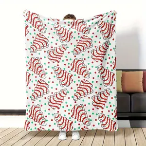 1pc Cozy Christmas Holiday Tree Pattern Blanket, Polyester Fabric, Machine Washable, Suitable for Bedroom Living Room Decoration