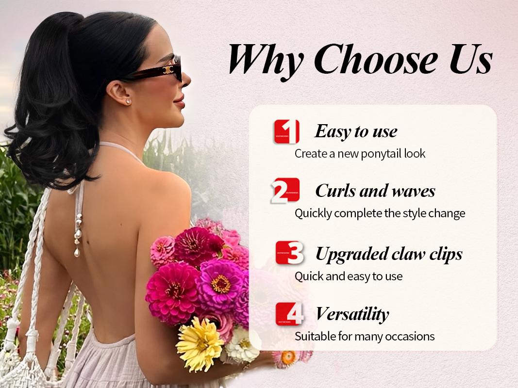 HIUSVO Ponytail Extension 12 Inch Wavy Pony Tail Clip in Claw Hair Extensions Synthetic Hairpiece Natural Looking for Women