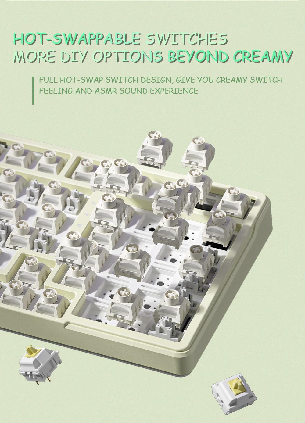 FURYCUBE K99 pro Creamy Wireless/Wired/2.4G Mechanical Keyboard,Gasket Structure, Hot Swappable,RGB Gaming Keyboard,Gift for Girlfriend,Office Keyboard with Numpad