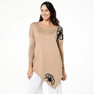 Nina Leonard 3D Floral Pullover Sweater