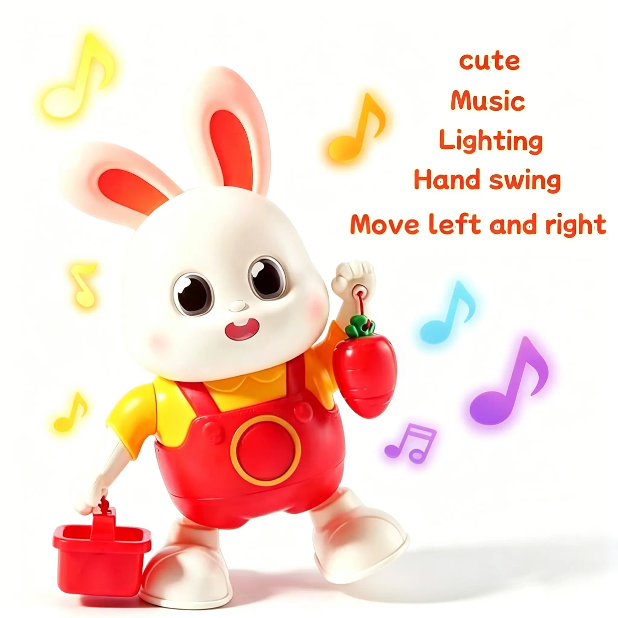 Unisex Musical Light Up Rabbit Toy - Lighting, Hand Swing, Move Left and Right, Dancing Walking Sensory Learning Tummy Time Toy, Birthday/Christmas Gift for 1-3 Years Old Kids