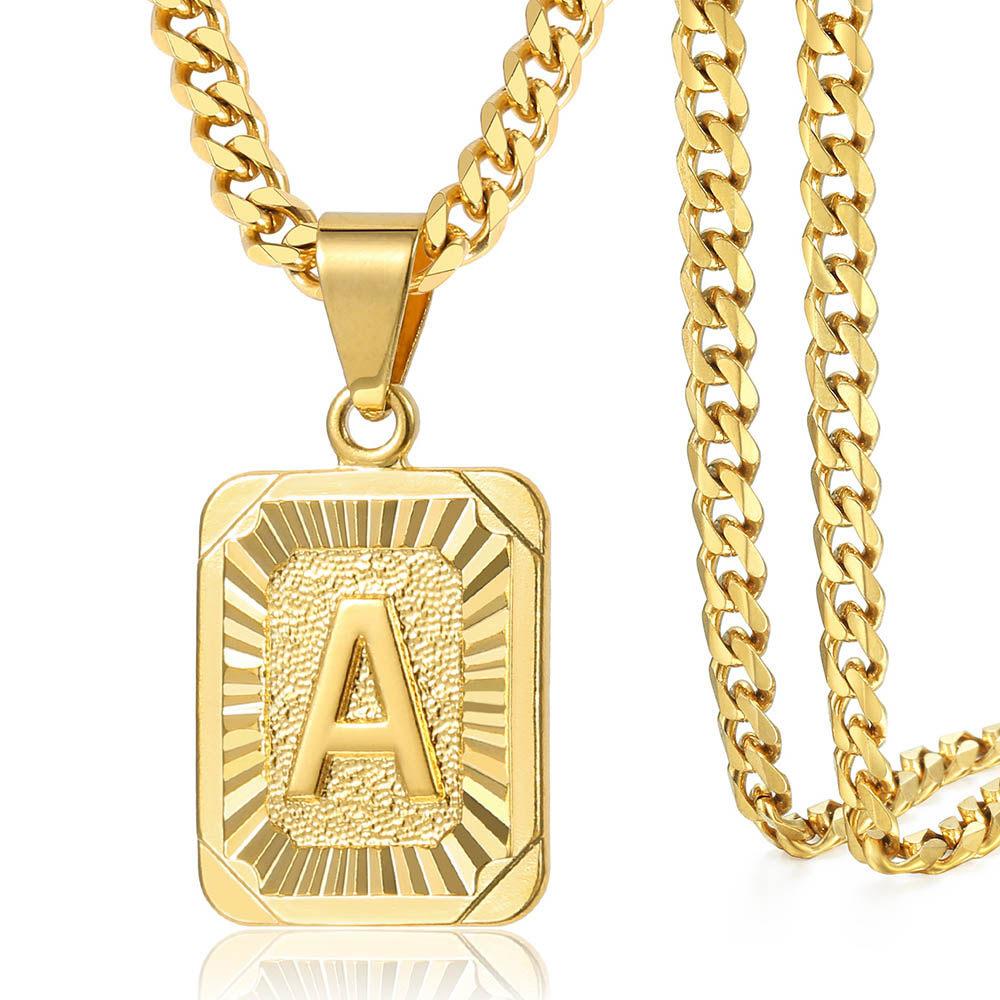 A-Z Pendant Letter Necklace for Men Women Stainless Steel Curb Cuban Chain Necklace