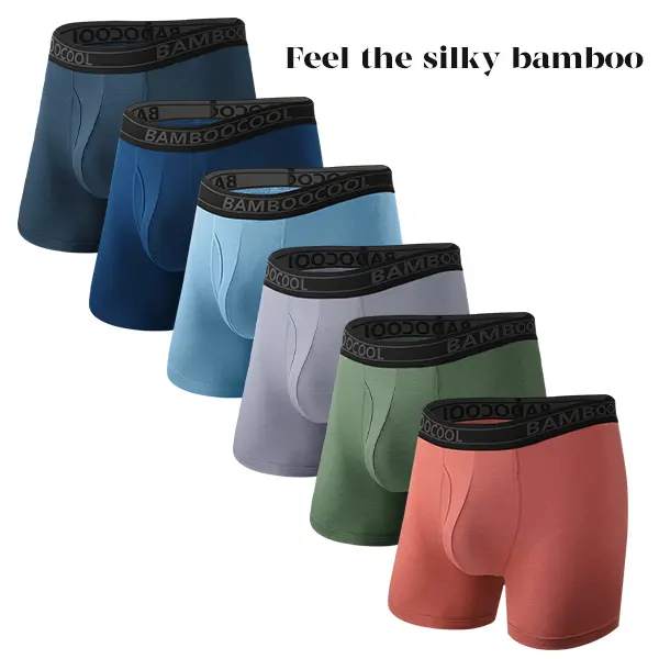 BAMBOO COOL Men's Mid-Waist Plain Boxers 6-Pack Solid Color - Soft Bamboo Fabric, Breathable, Sweat-Wicking Comfortable Male Clothing for Summer summerwins