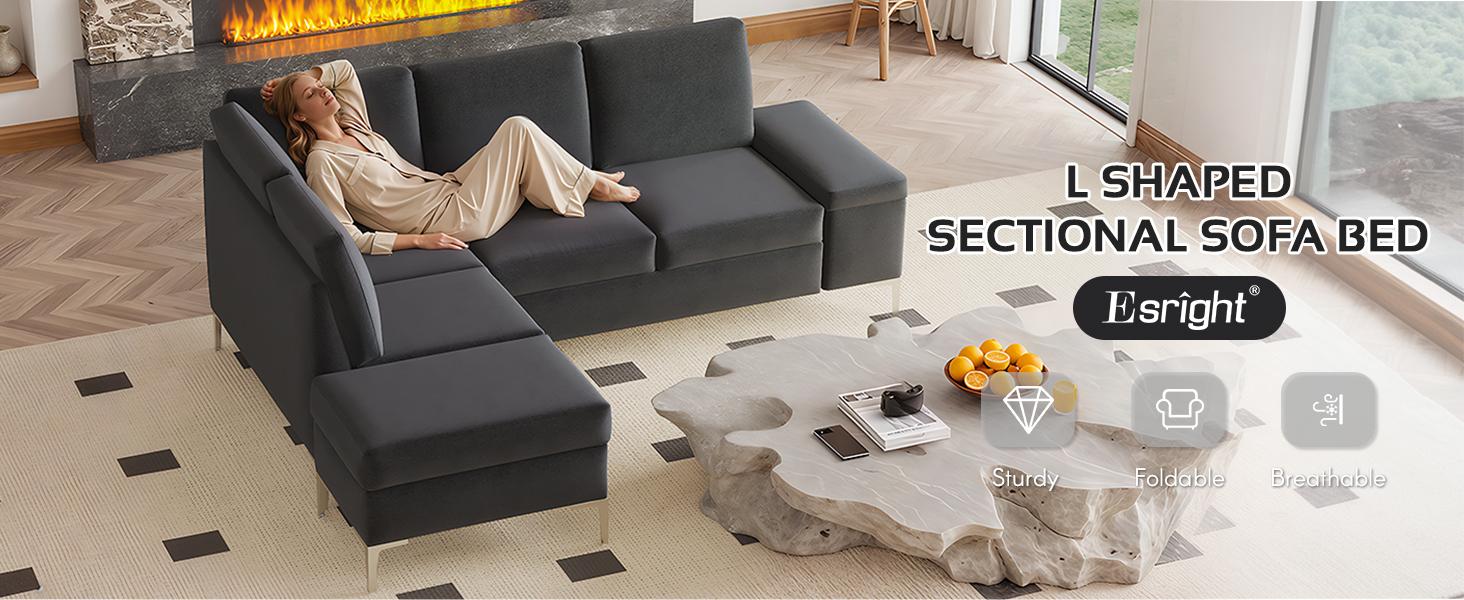 AECOJOY Modern Sectional Couch with Ottoman Convertible Corner Couches with Armrest Storage Upholstered Modular Sectional Sofa for Living Room Bedroom 30'' Deep Seat