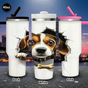 1pc 40oz Cute Beagle Dog Bone Tumbler with Lid and straw, Winter Insulated Travel Mug, Gift for Women Men, Ideal for Valentine's Day, Birthday Gift, Coffee Cup for Office