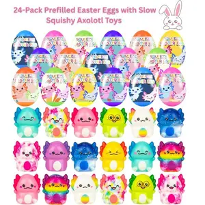 24-Pack Prefilled Easter Eggs with Slow Squishy Axolotl Toys – Easter Basket Stuffers, Party Favors, Egg Fillers for Kids Boys & Girls, Easter Egg Hunt Fun