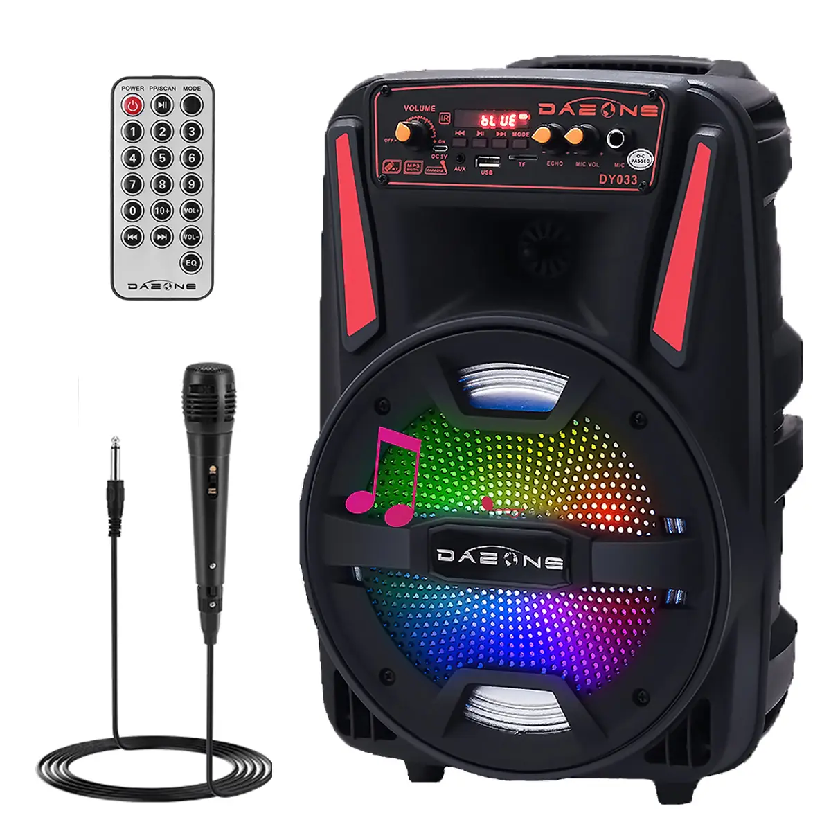 Portable Bluetooth PA Speaker 8" Wireless Rechargeable Speaker With Microphone FM Radio LED Audio