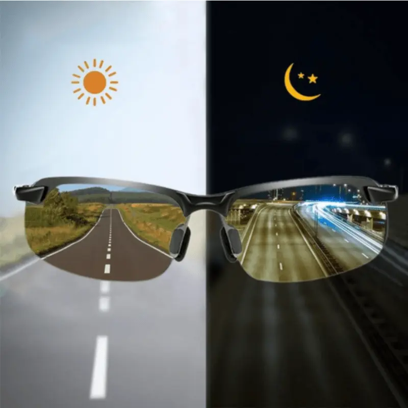 Men's Black Metal Frame Sunglasses - TAC Lenses, Flexible, Metal-Toned, Monochrome, Suitable for Day-Night Driving & Daily Casual Wear, Black Men's Sunglasses, Flexible Men's Sunglasses