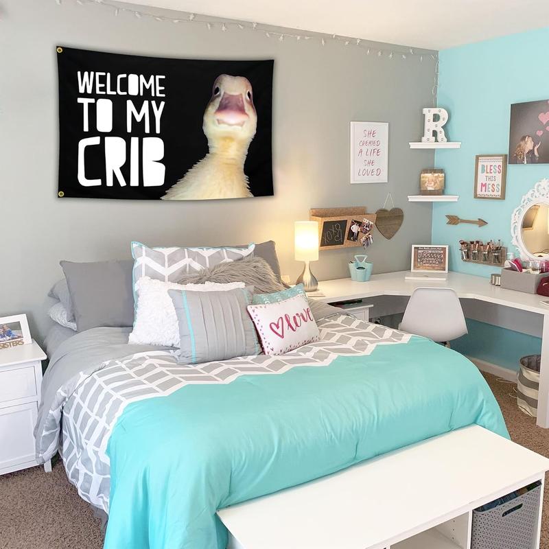 Welcome to My Crib Duck Flag Funny Tapestry Flags for Bedroom Room Guys College Dorm Cool Meme Wall Flags Posters Banners for Room Decor    In 60X40 In