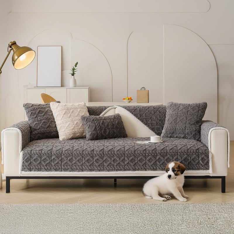 [Gift Choice] 1 Count Sofa Cover for 1-4 Seater NO BACK OR ARMREST Solid Color Jacquard Sofa Protector, Anti-slip Couch Bench Cover, Machine Washable Slipcover, Pet-friendly sofa Towel Mat for Home, Living Room, Dormitory, Hotel, Beige, Gray