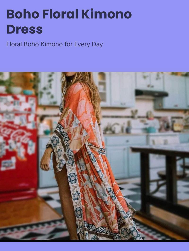 Boho Kimono, Boho Summer Kimono Dress, Bohemian Robe, Women Long Floral Kimono, Boho Cardigan, Bohemian Beach Kimono, Boho Kaftan Maxi Dress
