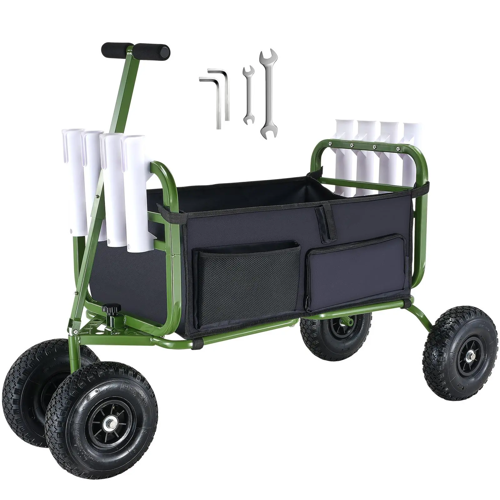 VEVOR Beach Fishing Cart,  , 300 lbs Load Capacity, Foldable Fish and Marine Cart with Four 11" Big Wheels Rubber Balloon Tires for Sand, Heavy-Duty Steel Pier Wagon Trolley with 8 Rod Holders for Picnic#BackToSchool