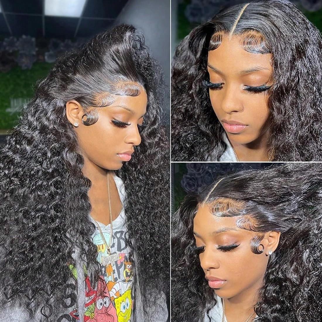 Urody 220% Density Curly Hair Wigs HD Transparent 13x6 Lace Front Wigs Brazilian Deep Curly Pre Plucked Human Hair Wigs Deep Wave Lace Frontal Wigs For Women