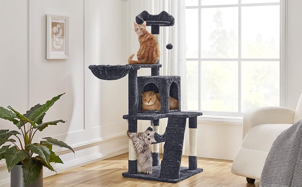 Yaheetech Cat Tree for Home, 54/34 Inch Multi-Level Cat Tower with Condo, Hammock, Tunnel & Scratching Post