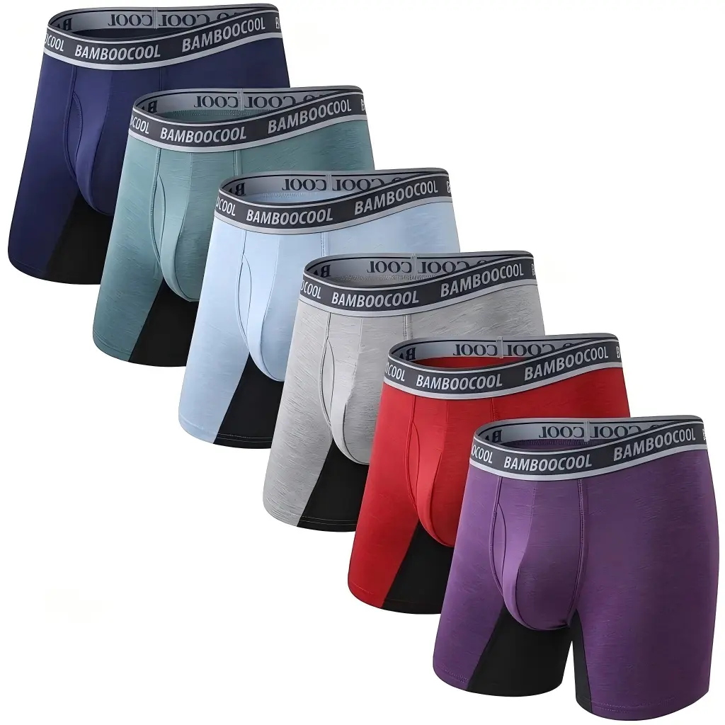 BAMBOO COOL Men's Bamboo Viscose Boxer Briefs - Soft, Elastic, Label-Free, Breathable, Moisture-Wicking Activewear Trunks with Open Fly, Seamless Butt, Plain Design (3A, 3C)