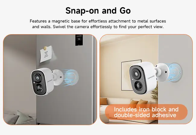 【2026 Big SALES】CINMOORE Outdoor/Indoor Magnetic wireless Camera 2.5K free install Smart Garage 2.4G wifi Security Camera – HD Video, Night Vision, Motion Detection, Magnetic, Wi-Fi, Two-Way Audio, Smartphone Control Lens