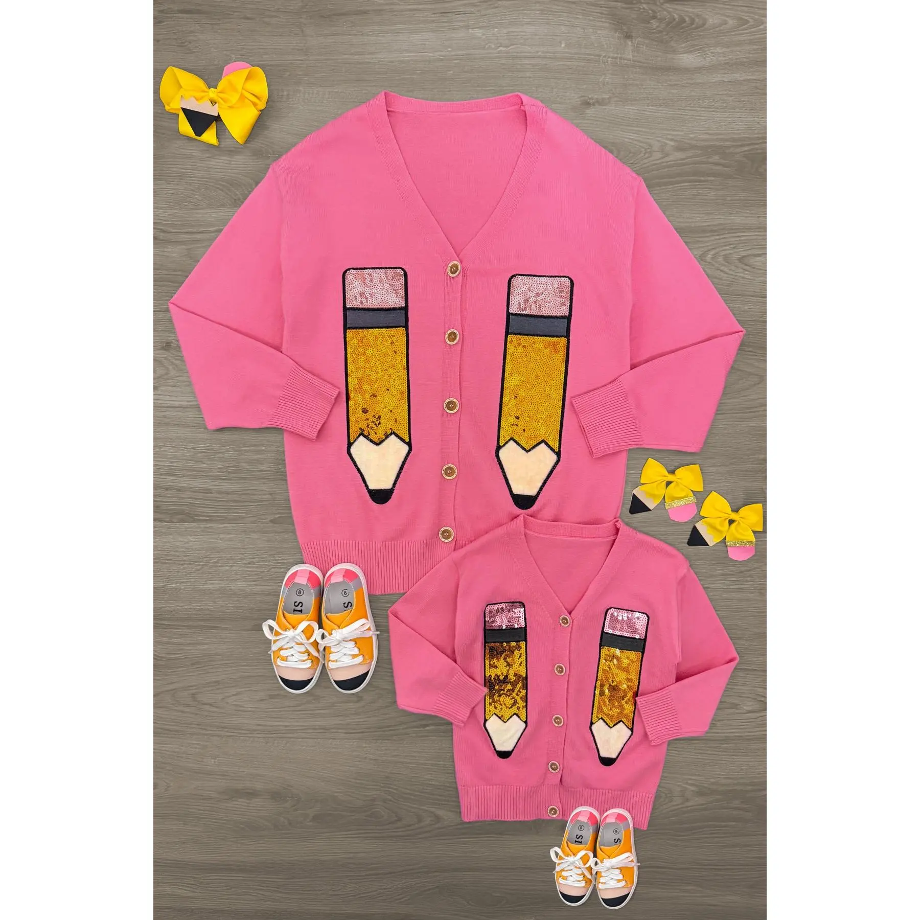 Mom & Me - Hot Pink Sequin Pencil Cardigan