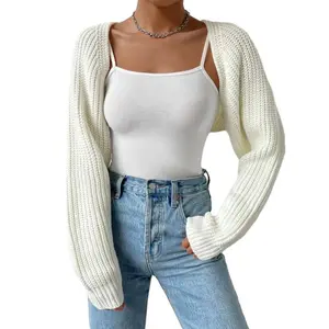 #TikTokShopBacktoSchool Women's Open Front Cropped Cardigan Long Sleeve Solid Color Ribbed Knit Shrug Sweater Bolero Tops Knitwear Womenswear Elegant Underwear knit cardigan