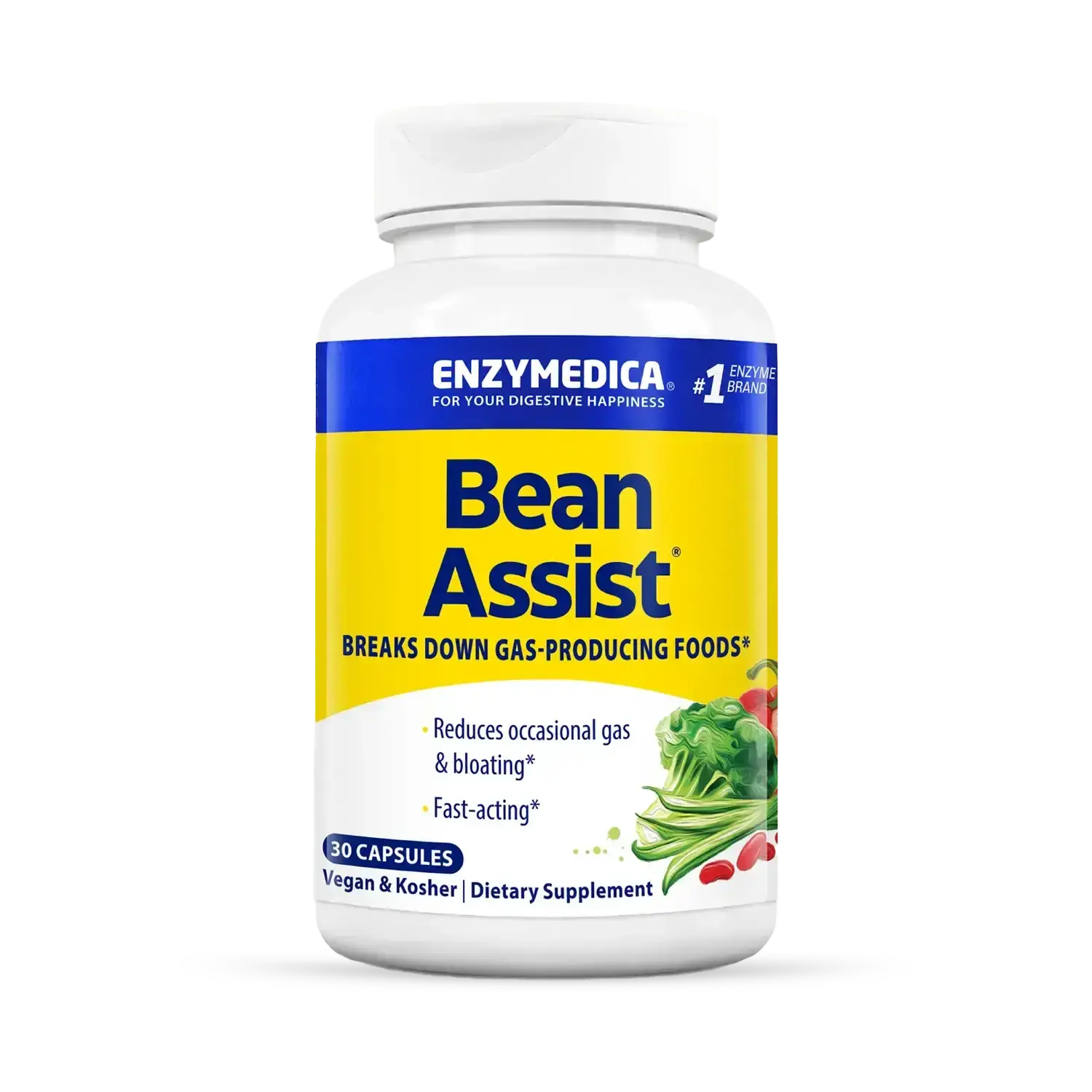 Enzymedica BeanAssist - Digestive Enzyme Supplement for Women & Men, Alpha Galactosidase Enzyme for Digestion & Gut Health Support, Helps Reduce Gas & Bloating, Fast-Acting, Vegan
