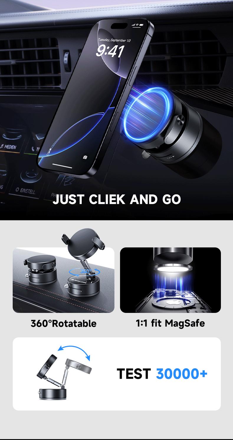 MAGIC JOHN 360° Magnetic Phone Holder Strong Magnetic Grip, Anti-Slip Base & Foldable Design for Car, Home & Travel
