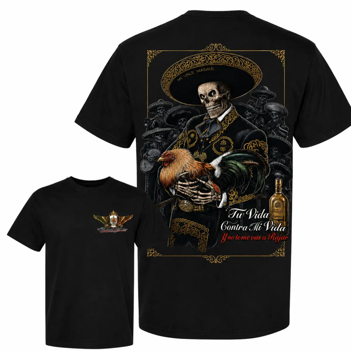 Gamefowl Skeleton Mariachi Shirt, Mexican Rooster Fighter Tee, Tu Vida Contra Mi Vida Shirt, Gallero Graphic Tee, Charro Skeleton Shirt, Cockfighting Culture Apparel, Latino Ranchero T-Shirt, Mexican Heritage Gift