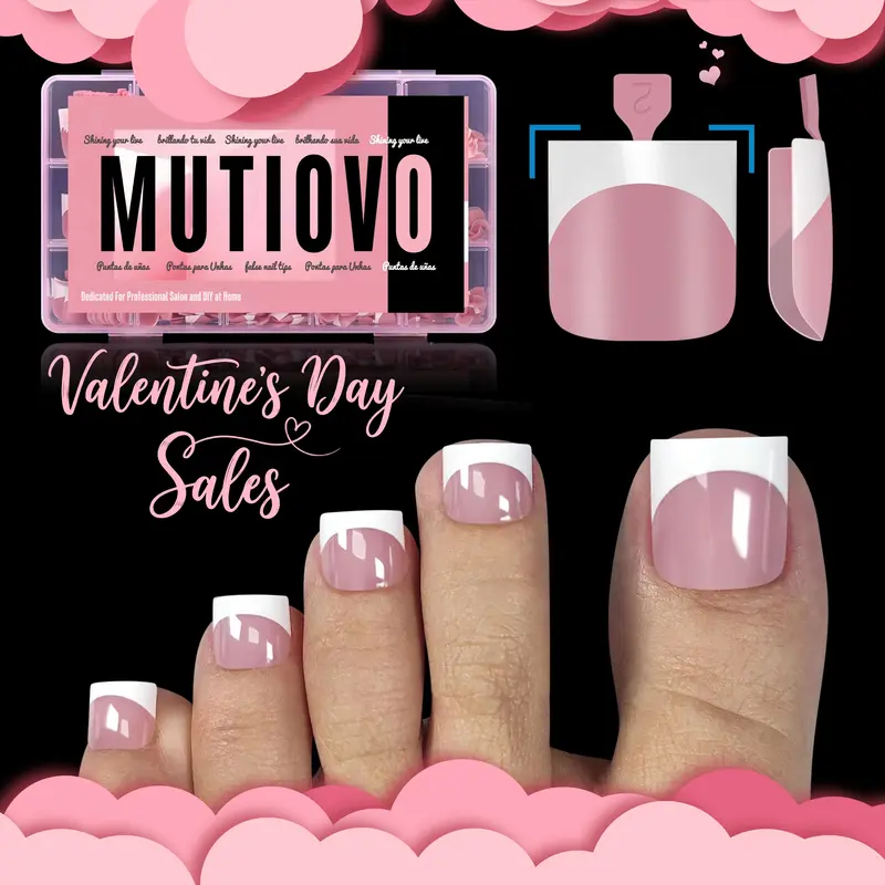 MUTIOVO French Tip Toe Nail Tips Press on Sharp Square Pre-Designed Soft Gel False Toenail Extension BERRY PINK Pre-applied Tip Primer Base Coat Full Cover Acrylic for DIY x 15 Sizes 240 pcs NO GLUE TOP COAT AND LAMP INCLUDED - Outdoorfun