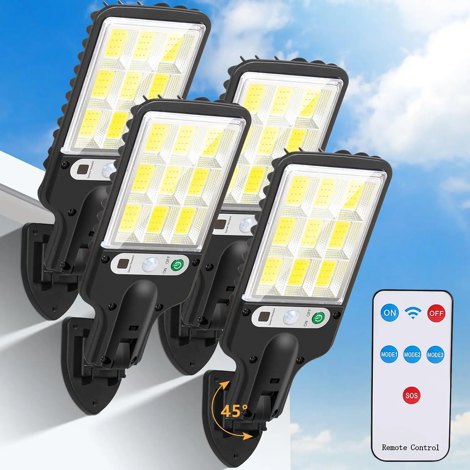 【summervibes】Solar Street Light Outdoor, 6500 Lumens Eco-Friendly Energy Efficient LED, 3 Modes Motion Sensor Durable Security Wall Lamp, IP65 Water Resistant, Remote Control, 2-Pack for Garden Decor