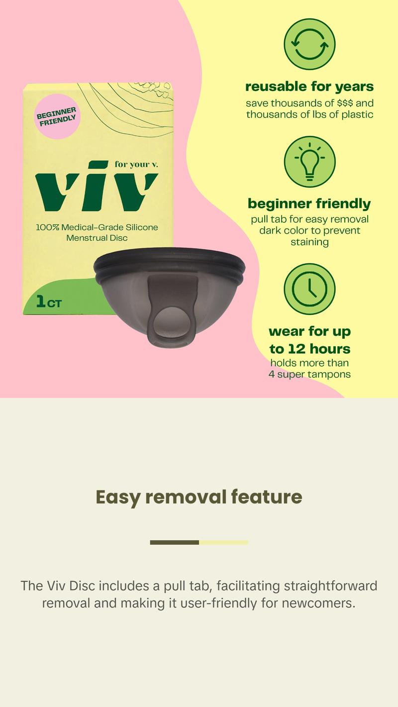 Viv Menstrual Disc - Beginner Period Disc with Easy Removal Pull Tab - Comfortable, Sustainable, 100% Medical-Grafe Silicone