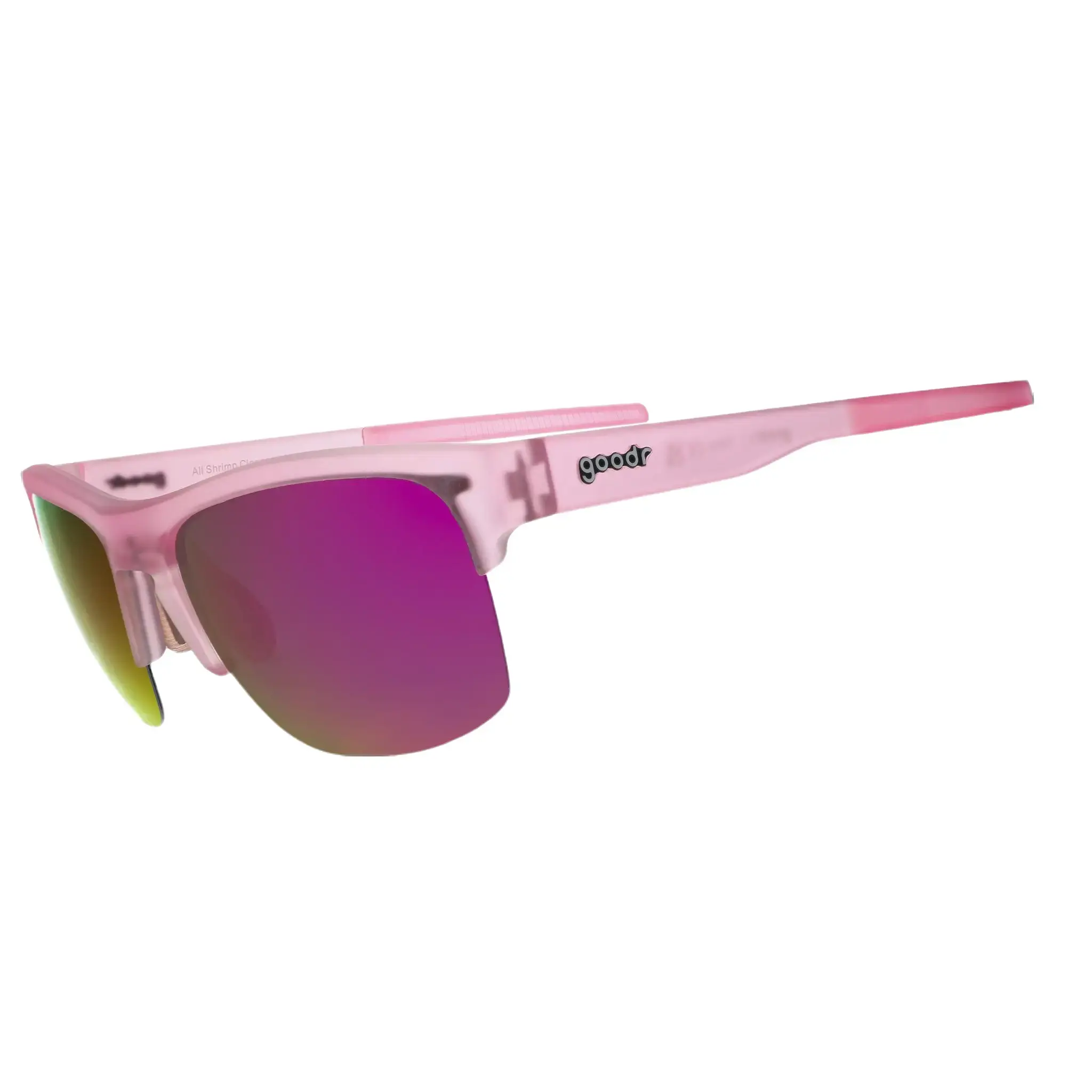 goodr All Shrimp Cleanse Large Size (Flex G) Translucent Light Pink Frame with Dark Pink Lens, UV400, No Slip No Bounce No Tangle