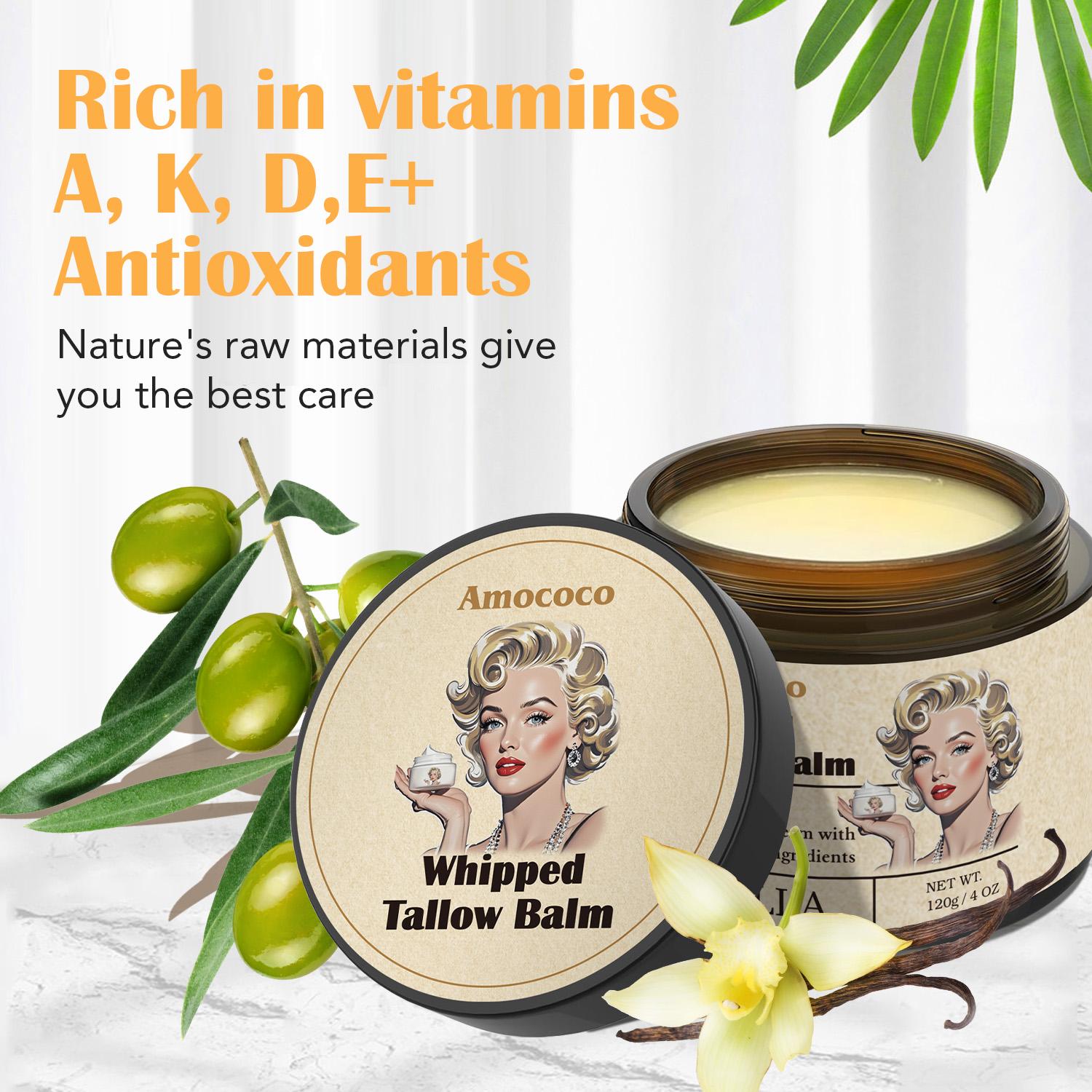 Tallow Cream 100% Natural Moisturizing Face and Body Cream That Soothes, Nourishes, Firms and Hydrates The Skin With Lavender and Vanilla Scents in Vintage Packaging.