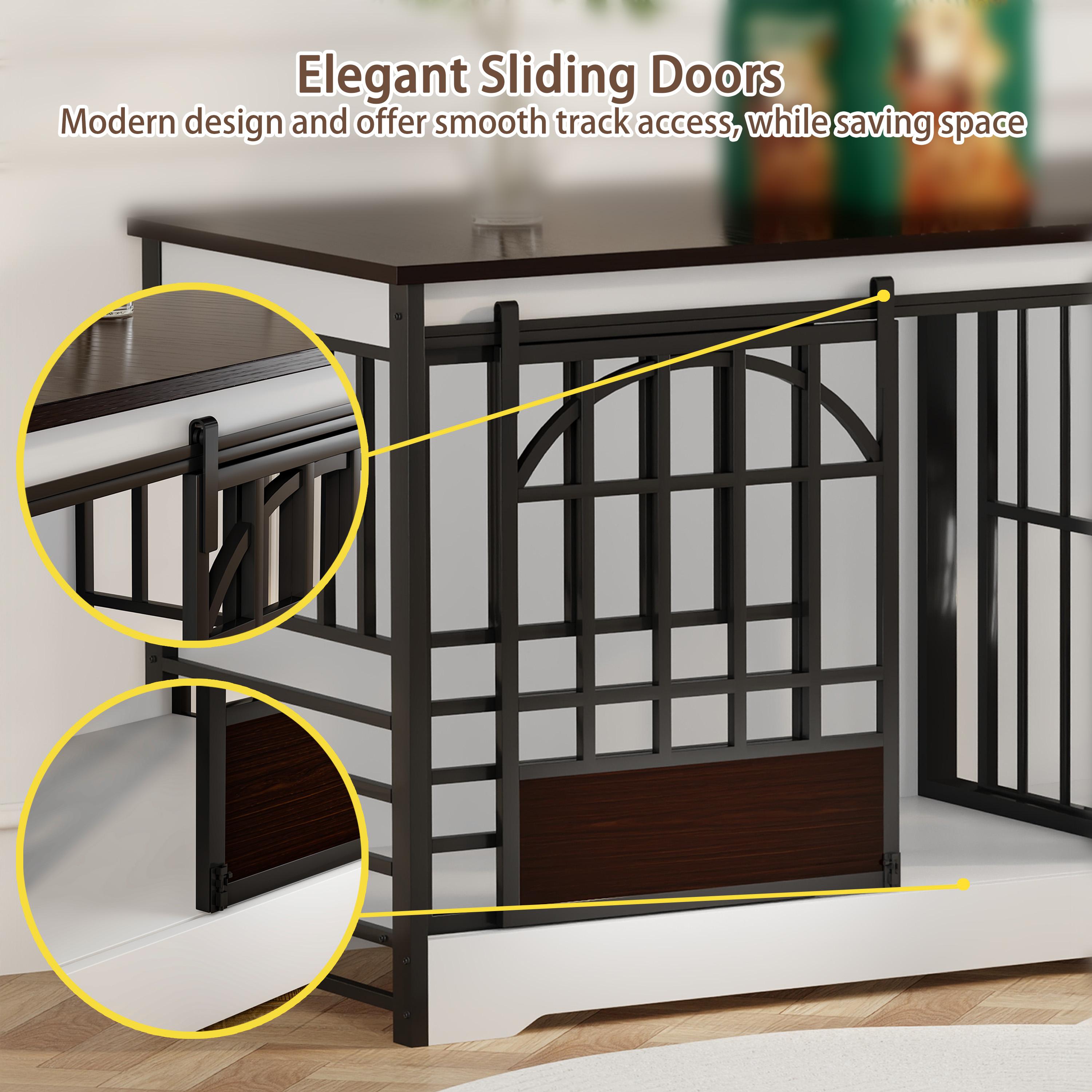 78 Inch Double Dog Crate Furniture, Heavy Duty Extra Large Cage Furniture with Divider for 2 Dogs, Decorative Wooden and Steel Kennel Furniture Indoor, Pet House for Medium,Large Dogs,White