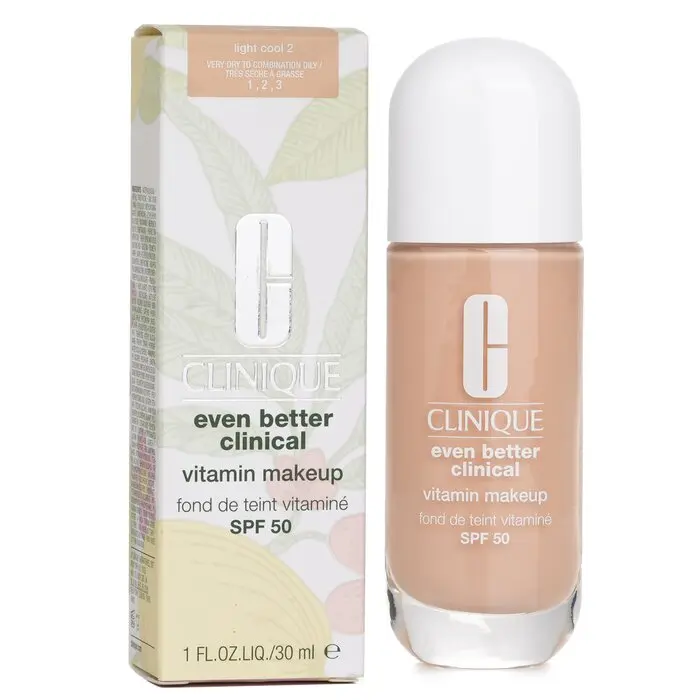 Clinique Even Better Clinical Vitamin Cosmetic Foundation, Concealer with SPF 50, UV Defense, Easy-to-Blend Formula - #2 Light Cool, Lightweight